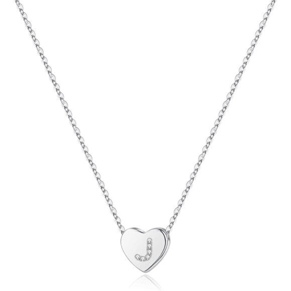 Initial Heart Necklace for Girls Women Silver J - Picture 1 of 7